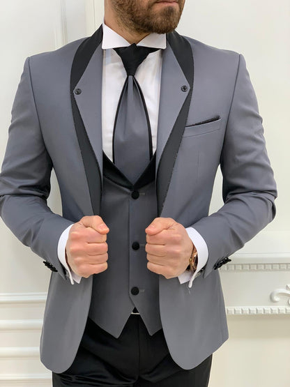 Austin Gray Slim Fit Shawl Lapel Groom Suit