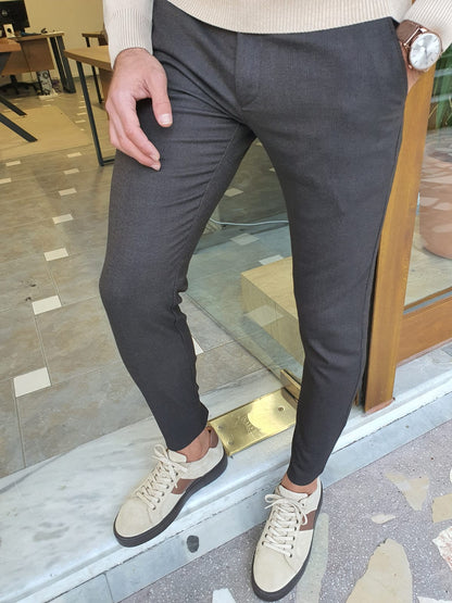 Lazio Dark Brown Slim Fit Linen Pants