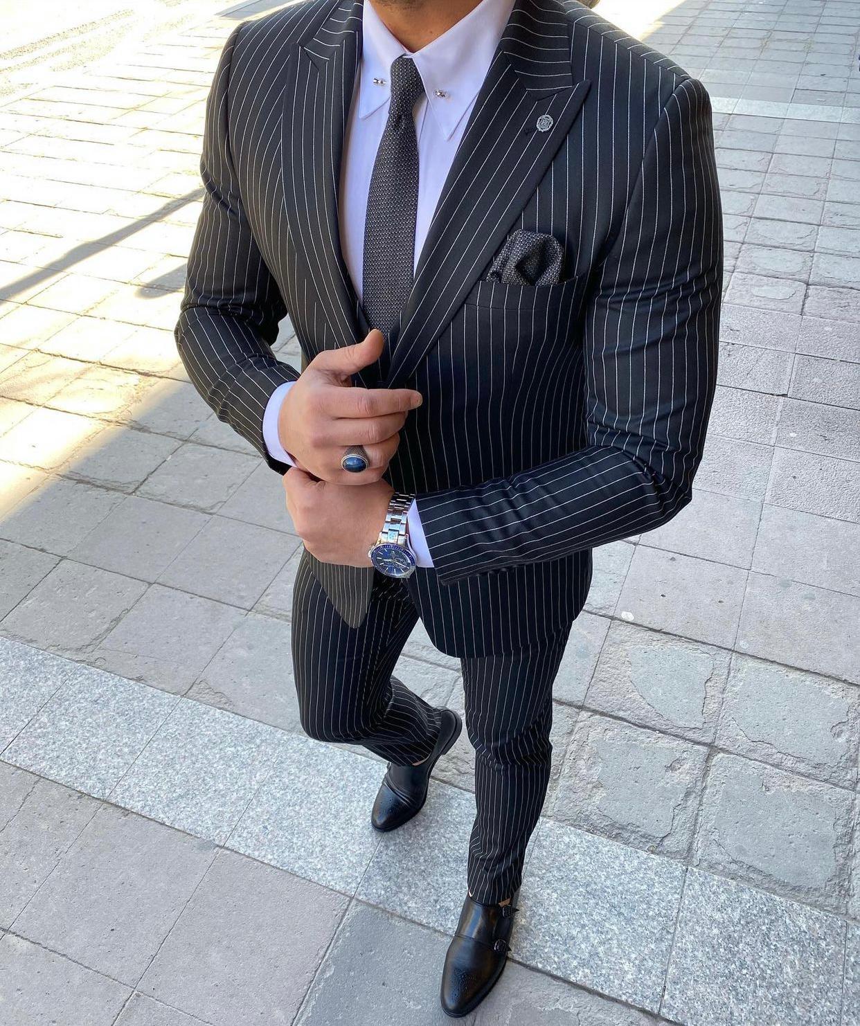 Bonomi Black Stripped Slim-Fit Suit