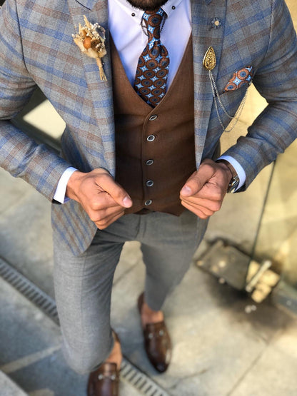 Frisco Camel Slim Fit Check Suit