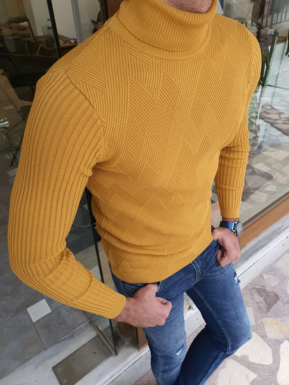 Edmond Yellow Slim Fit Turtleneck Sweater