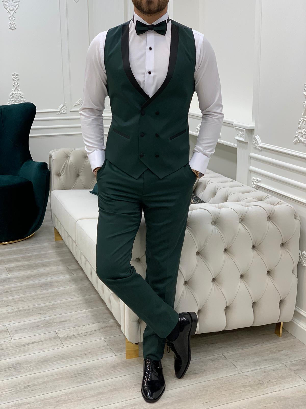 Torino Green Slim Fit Velvet Peak Lapel Tuxedo