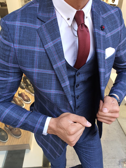 New Bern Indigo Slim Fit Check Plaid Suit