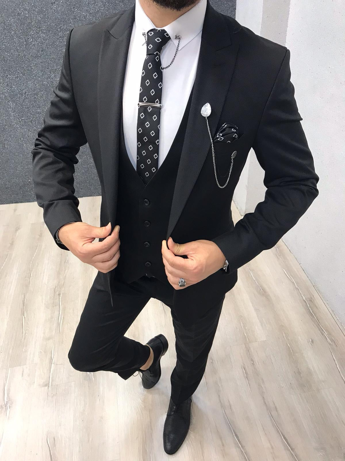 Bernard Black Grid Slim Suit