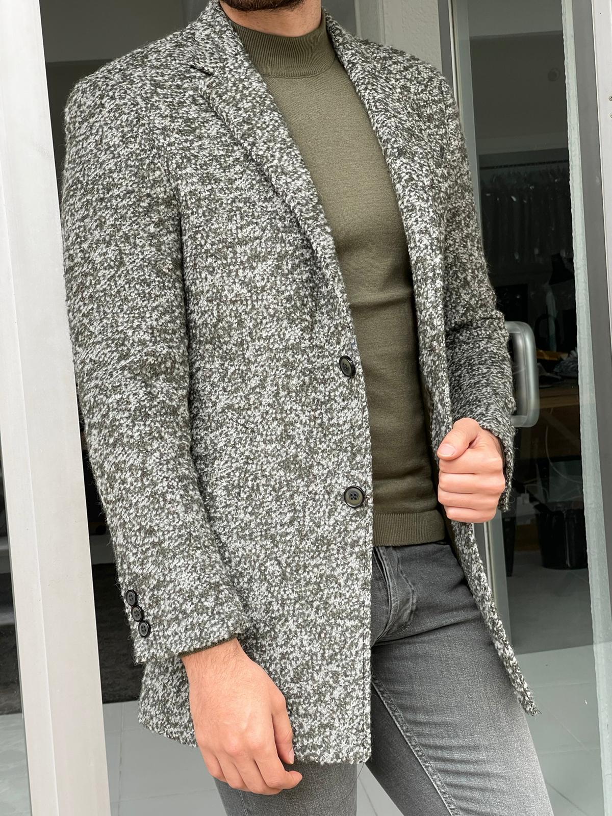 Melbourne Green Slim Fit Wool Long Coat