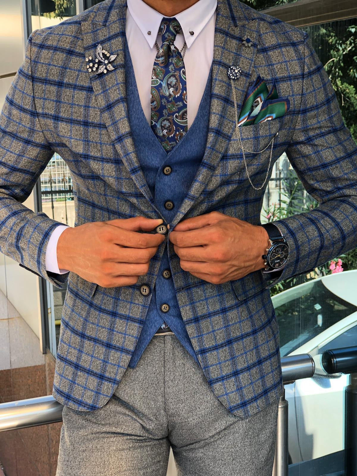 Paul Sax Plaid Slim Fit Suit