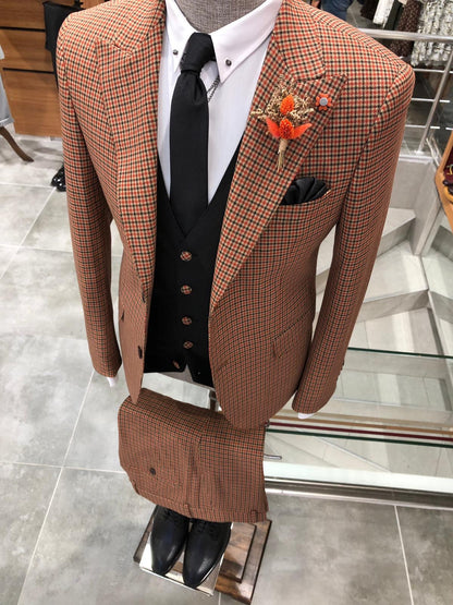 Daniel Camel Plaid Patterned Suit