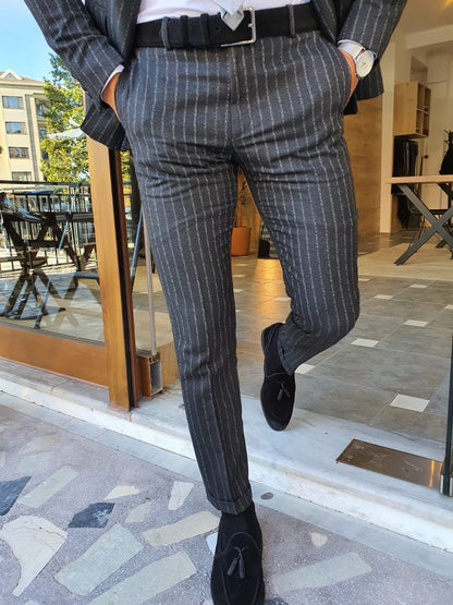 Edmond Black Slim Fit Pinstripe Double Breasted Suit