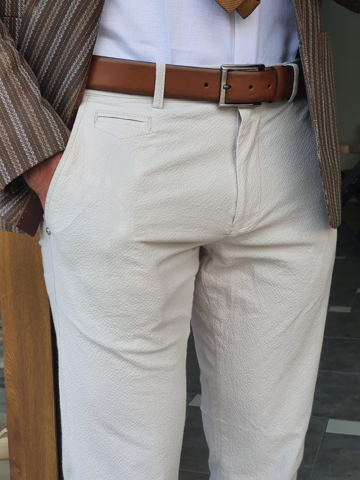 Bristol Beige Slim Fit Cotton Pants