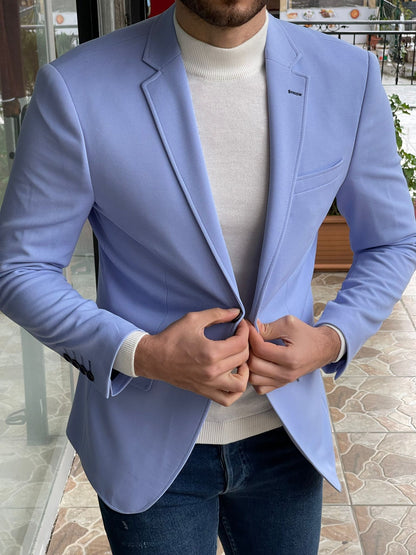 Davis Blue Slim Fit Cotton Blazer