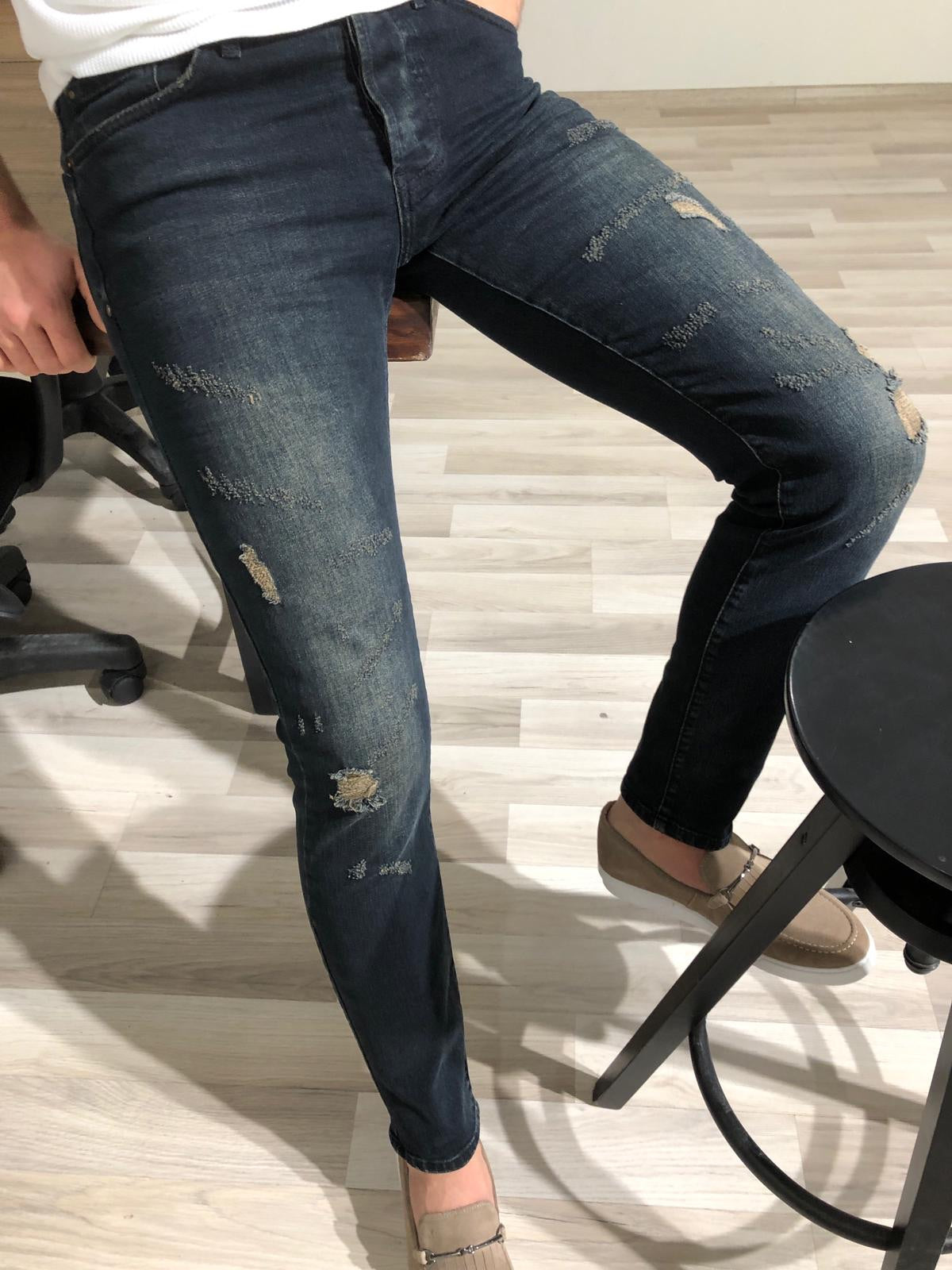 Heritage Navy Ripped Slim Jeans – BRABION