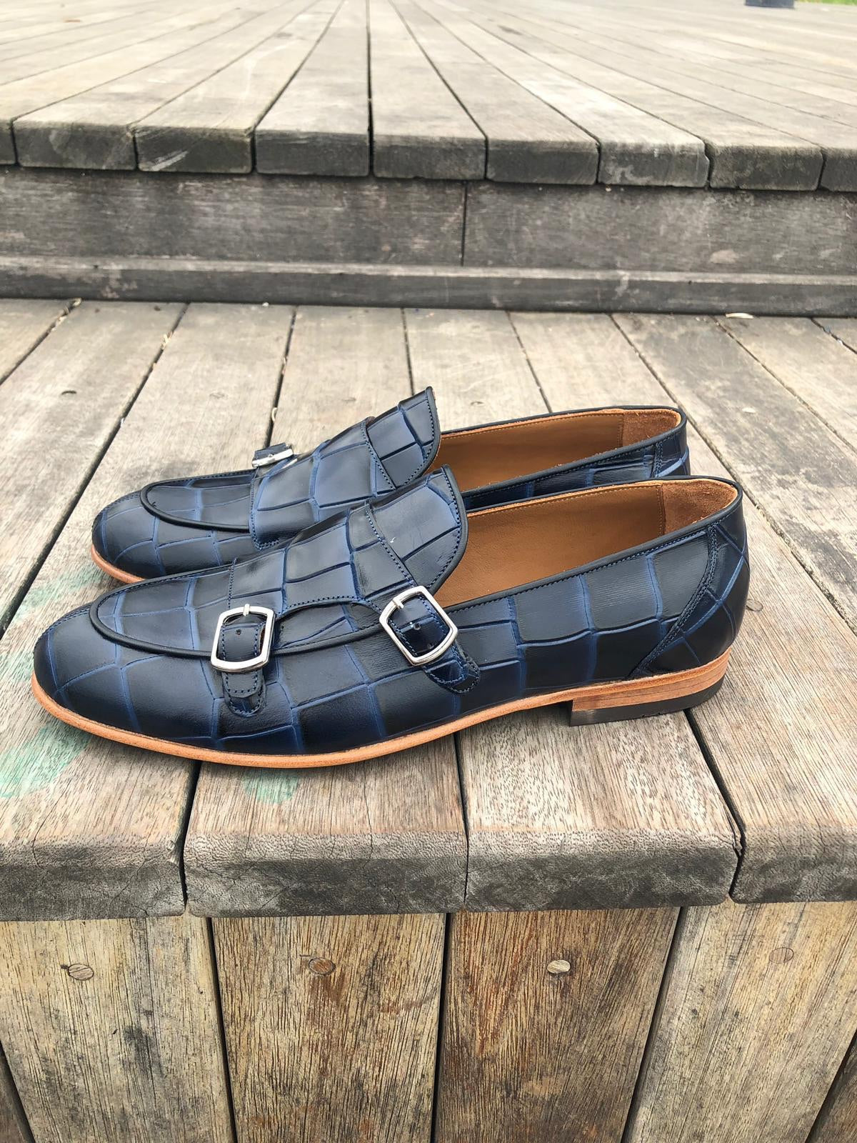Marina Dark Blue Leather Monk Strap Loafer