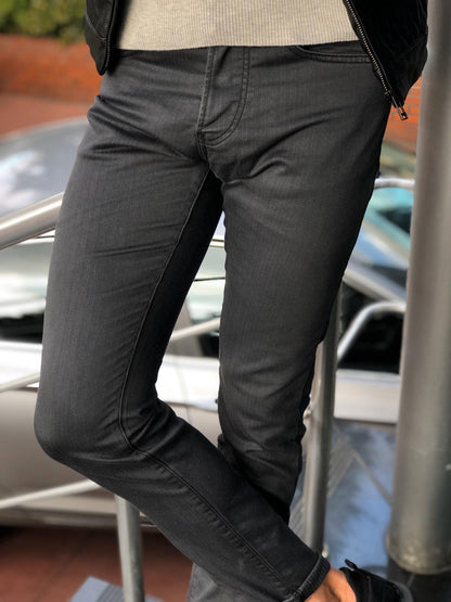 Eva Dark Gray Slim Fit Striped Pants