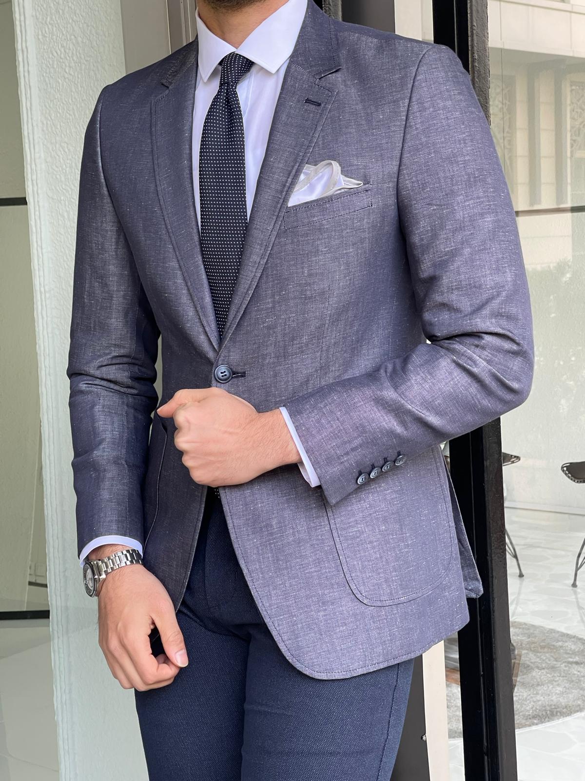 Lazio Gray Slim Fit Linen Blazer – BRABION