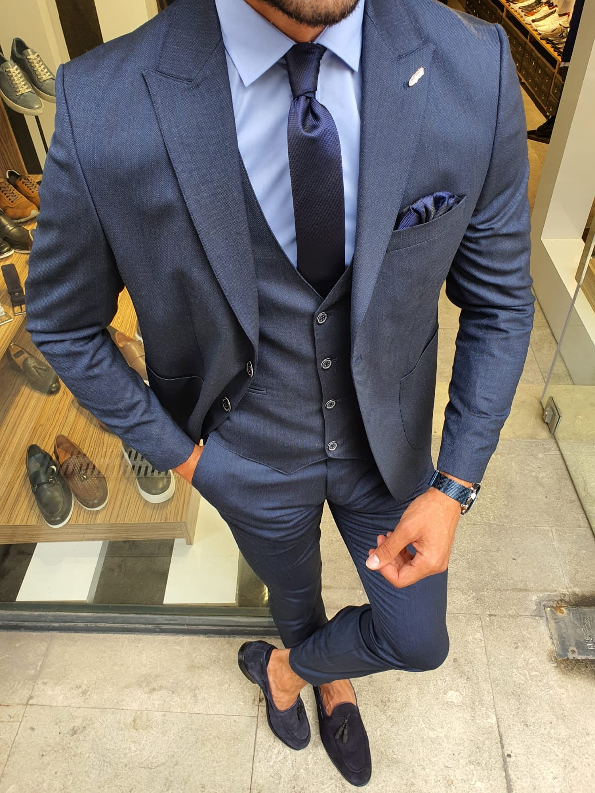 Reno Navy Blue Slim Fit Suit – BRABION