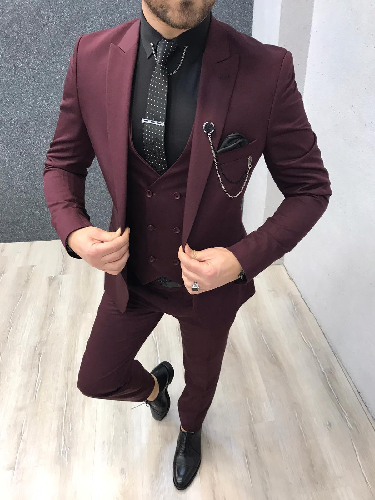 Lancaster Burgundy Slim Fit Suit