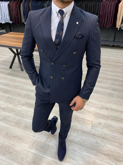 Austin Navy Blue Double Breasted Pinstripe Suit