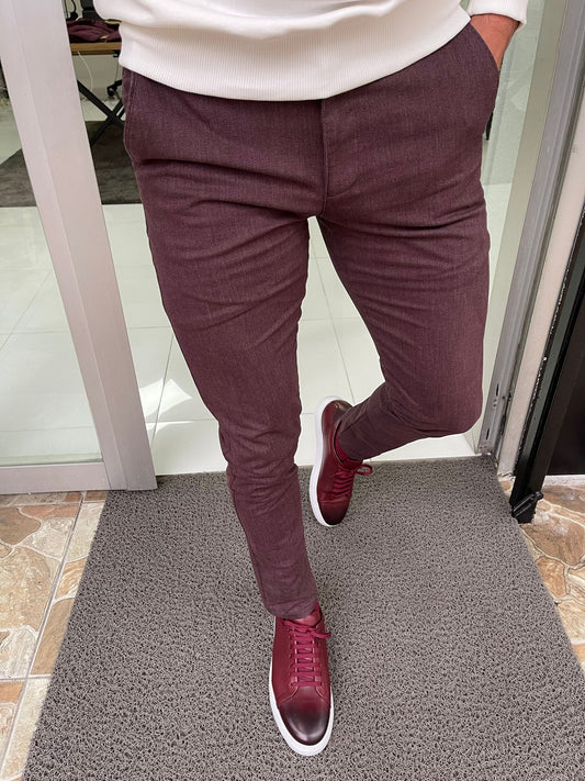 Oslo Burgundy Slim Fit Cotton Lycra Pants