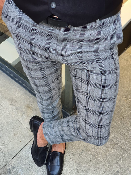 Bern Black Slim Fit Plaid Pants