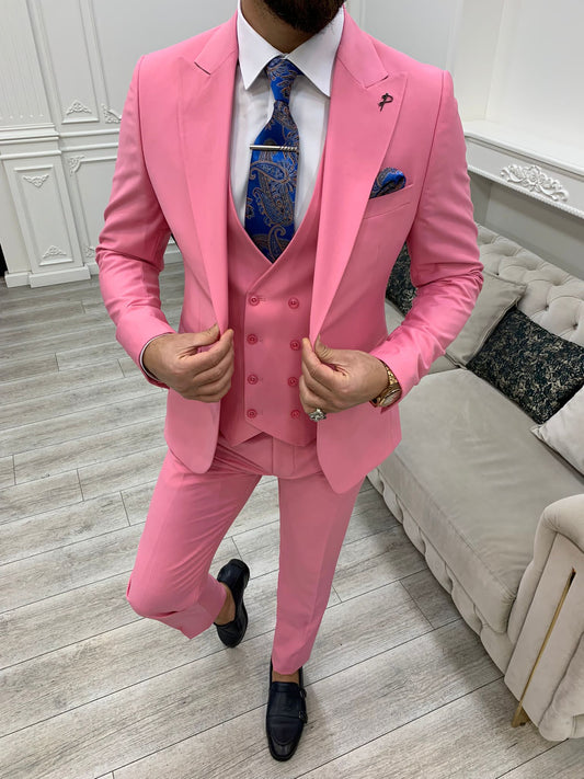 Amato Pink Slim Fit Peak Lapel Suit