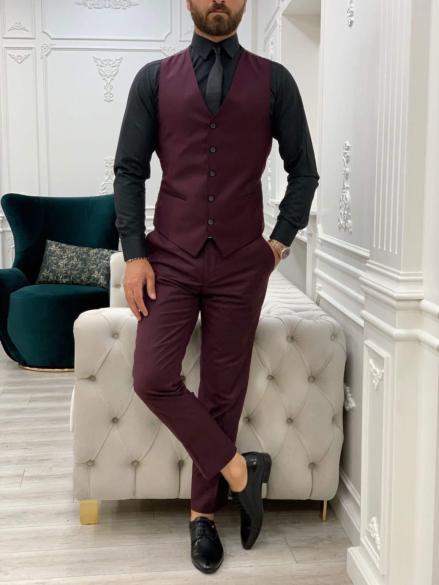 Burgundy Wool  Mohair Dinner Suit  Oliver Wicks