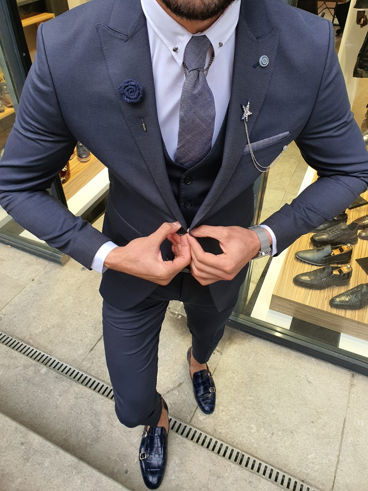 Olympia Navy Blue Slim Fit Suit – BRABION