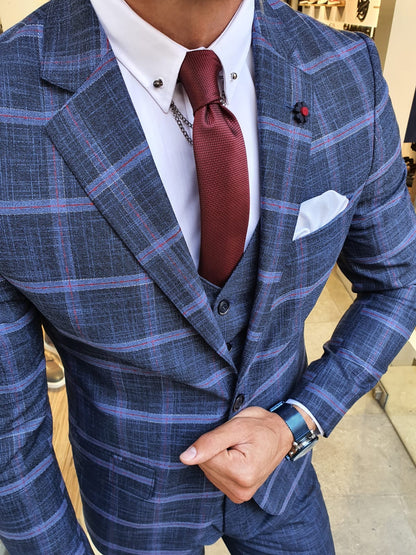 New Bern Indigo Slim Fit Check Plaid Suit