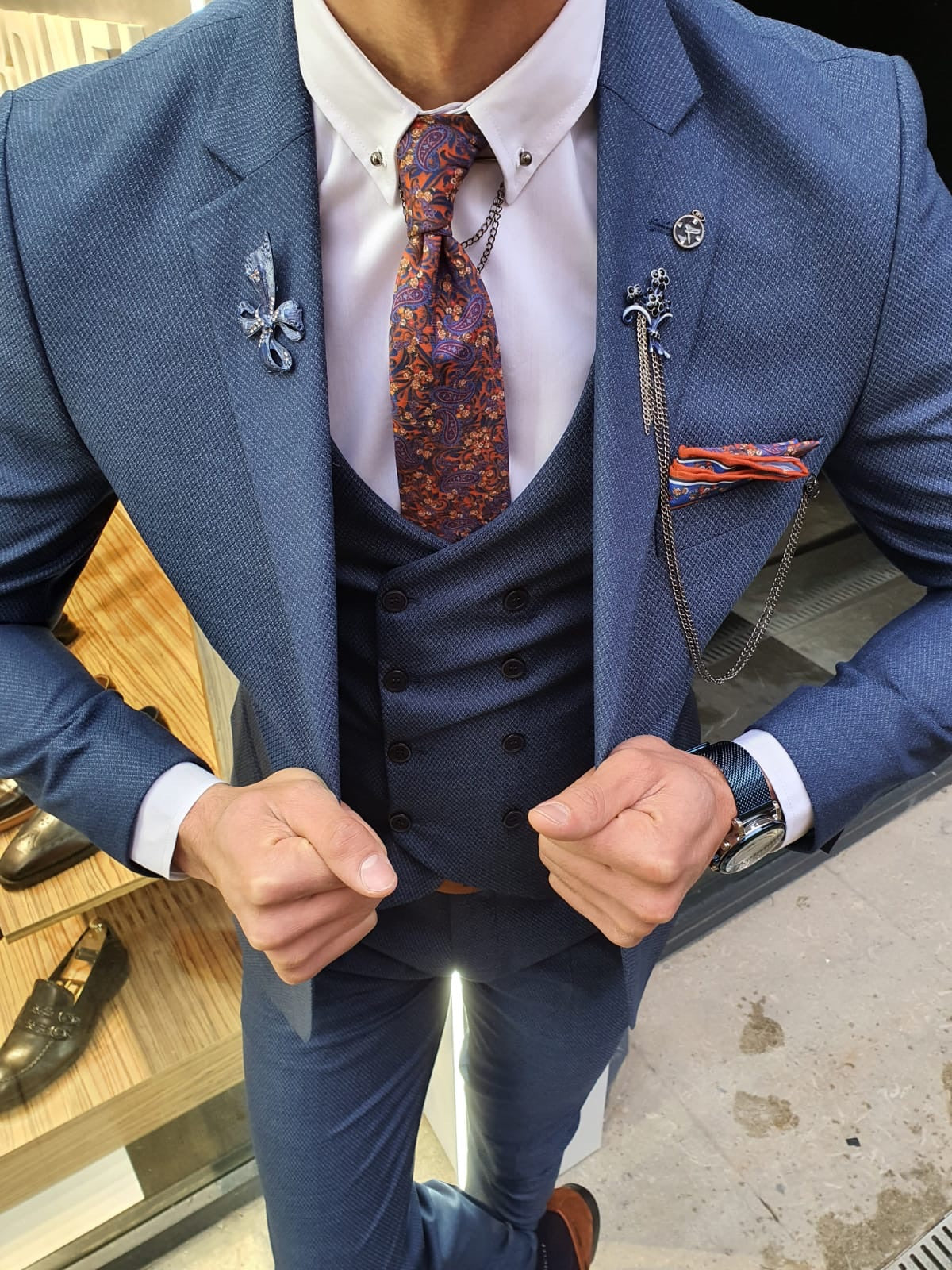 Utica Indigo Slim Fit Patterned Suit