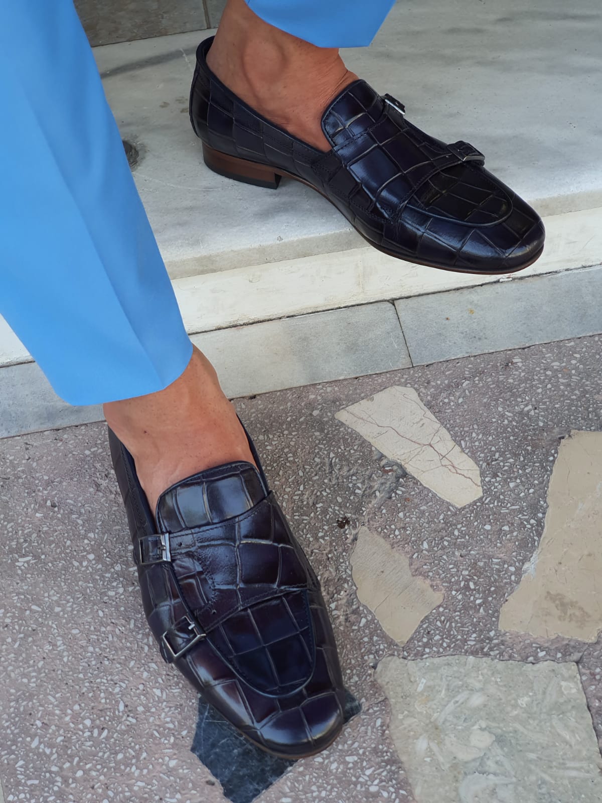 Livorno Navy Blue Double Monk Strap Loafers