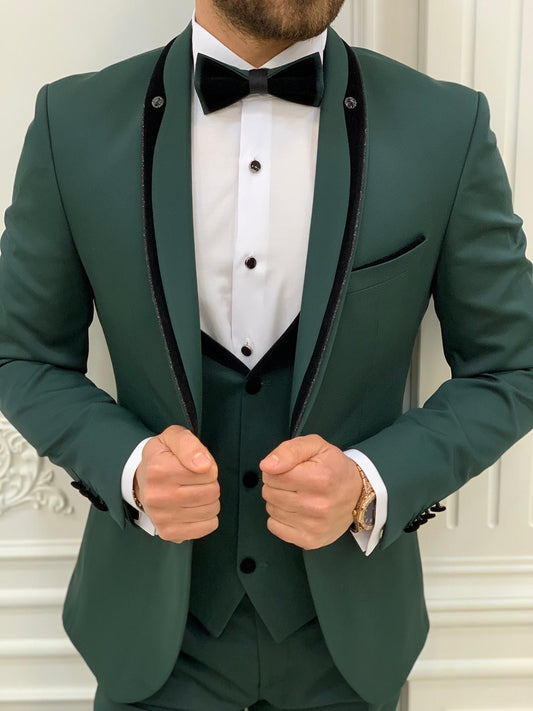 Infinite Green Slim Fit Velvet Peak Lapel Tuxedo