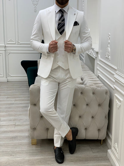 Amato White Slim Fit Peak Lapel Suit
