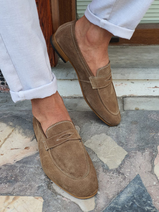 Jackson Beige Suede Penny Loafers