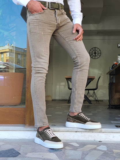 Klim Khaki Slim Fit Ripped Jeans