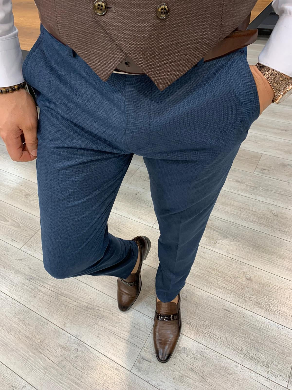 Wilson Navy Blue Slim Fit Plaid Suit