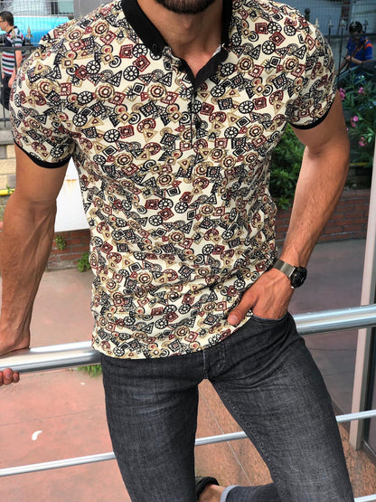 Beige Patterned Polo Shirt
