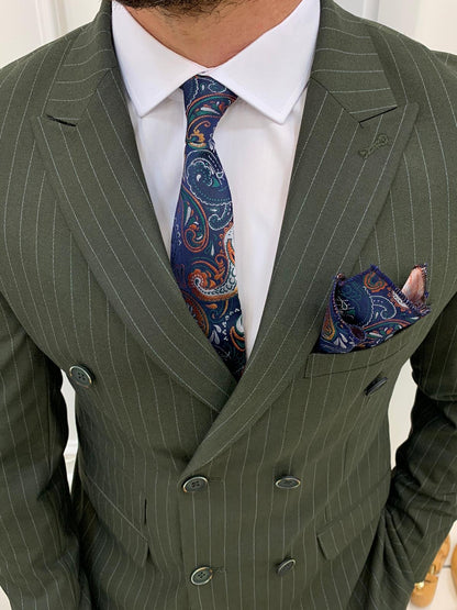 Milano Green Slim Fit Double Breasted Pinstripe Suit
