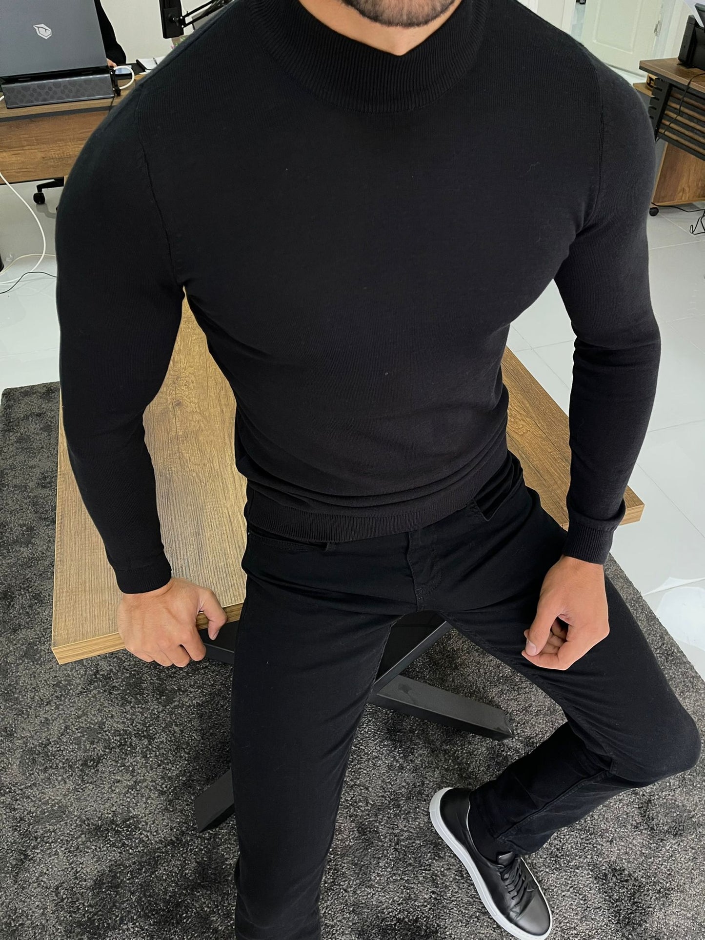Capel Black Slim Fit Turtleneck Sweater