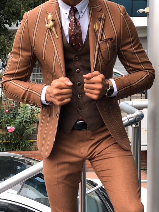 Calvin Striped Camel Slim-Fit Suit