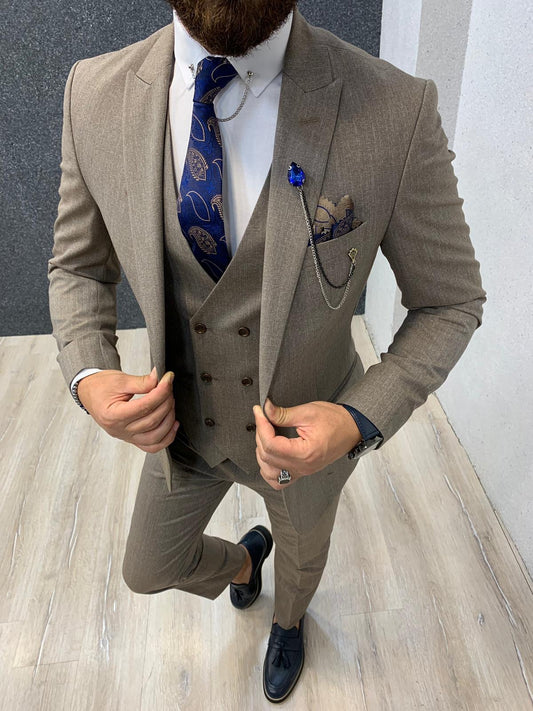 Marc Beige Slim Fit Wool Suit