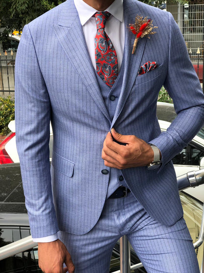 Austin Blue Striped Slim-Fit Suit