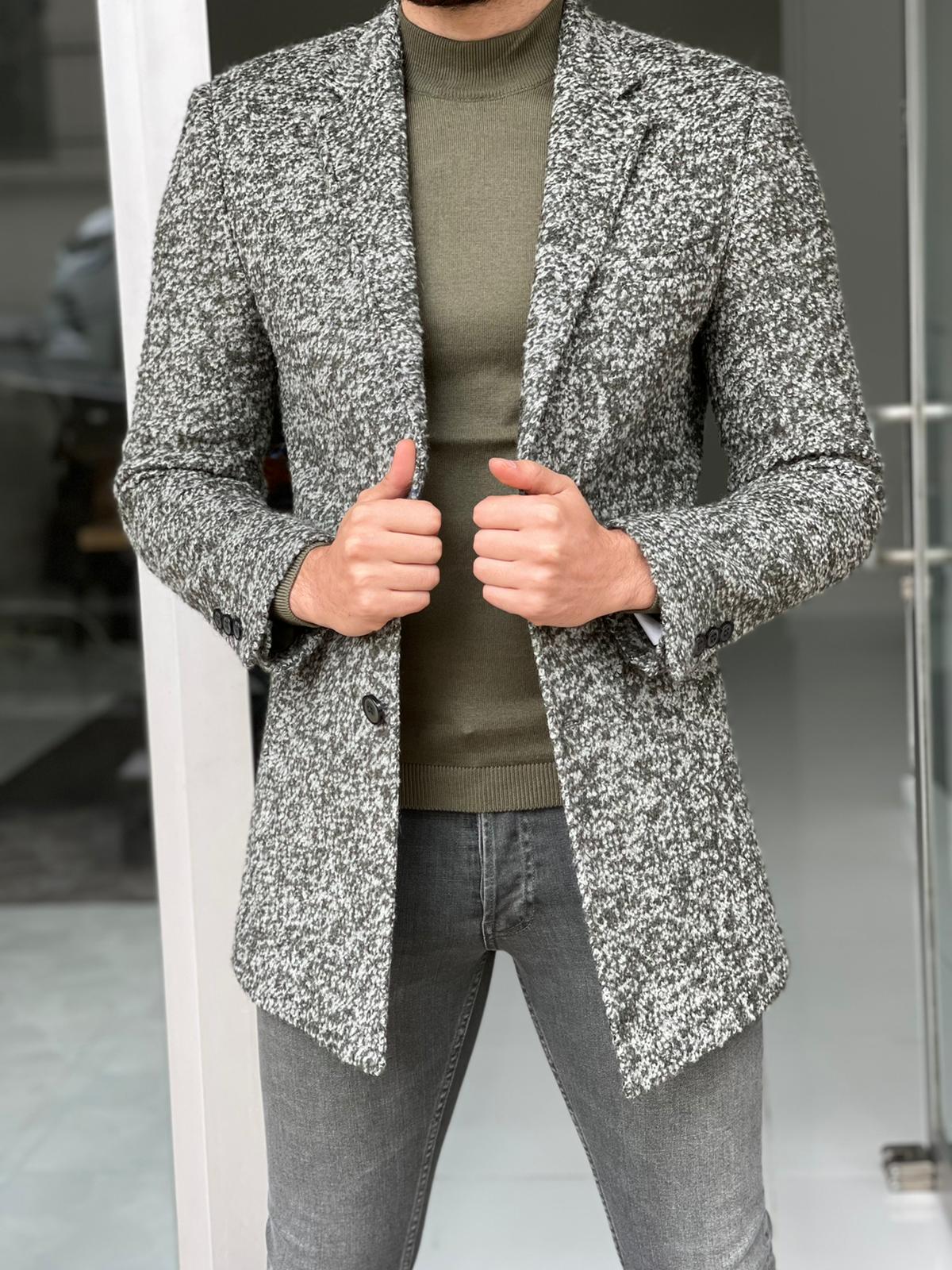 Melbourne Green Slim Fit Wool Long Coat