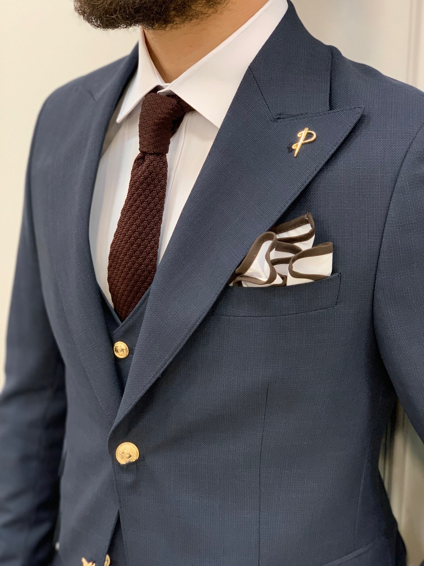 Nile Navy Blue Slim Fit Peak Lapel Suit