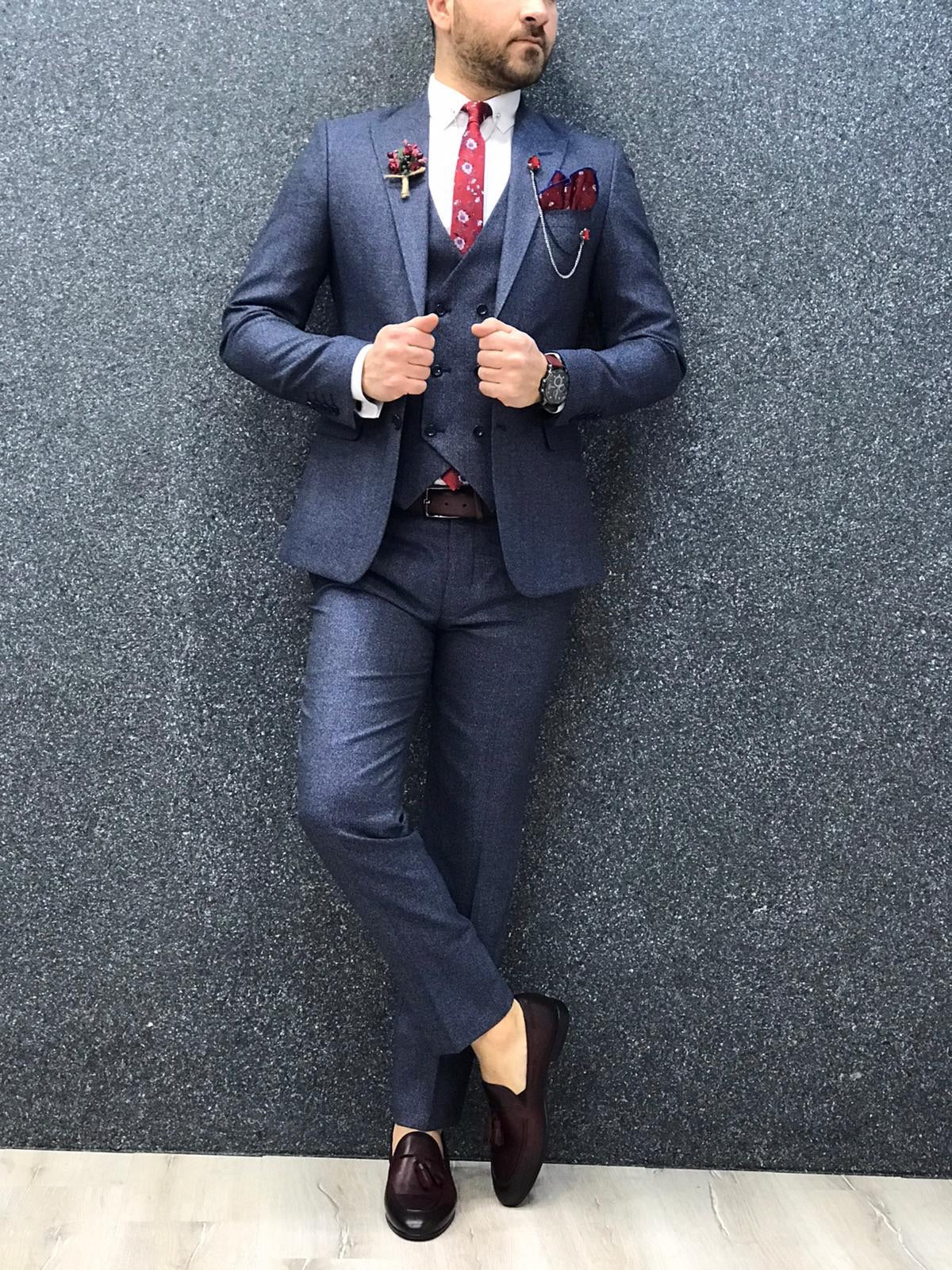 Kenzie Navy Blue Slim Fit Wool Suit