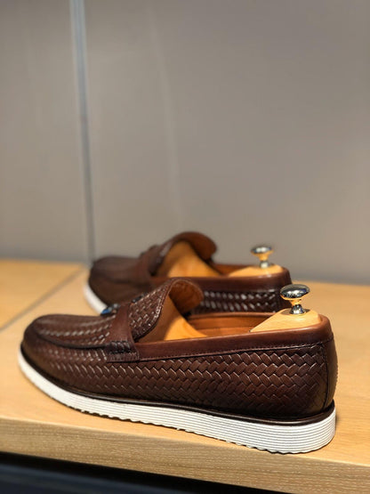 Odessa Brown Woven Leather Tassel Loafer