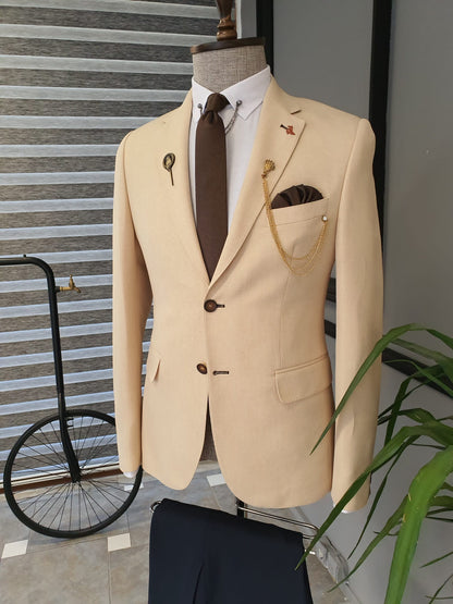 Berton Beige Slim Fit Notch Lapel Cotton Suit