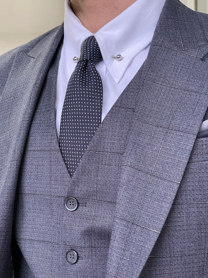 Hazel Anthracite Slim Fit Peak Lapel Plaid Wool Suit