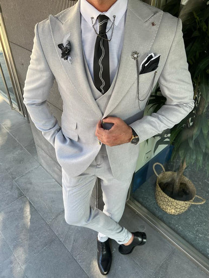 Bensen Slim Fit Double Pocket Detailed Gray Suit