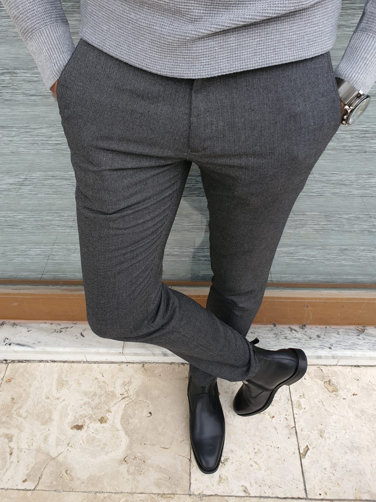 Lazio Dark Gray Slim Fit Linen Pants