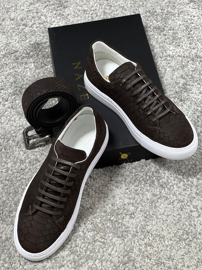 Lenzi Special Edition Suede Print Leather Brown Sneakers
