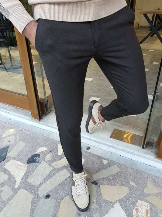 Lazio Dark Brown Slim Fit Linen Pants